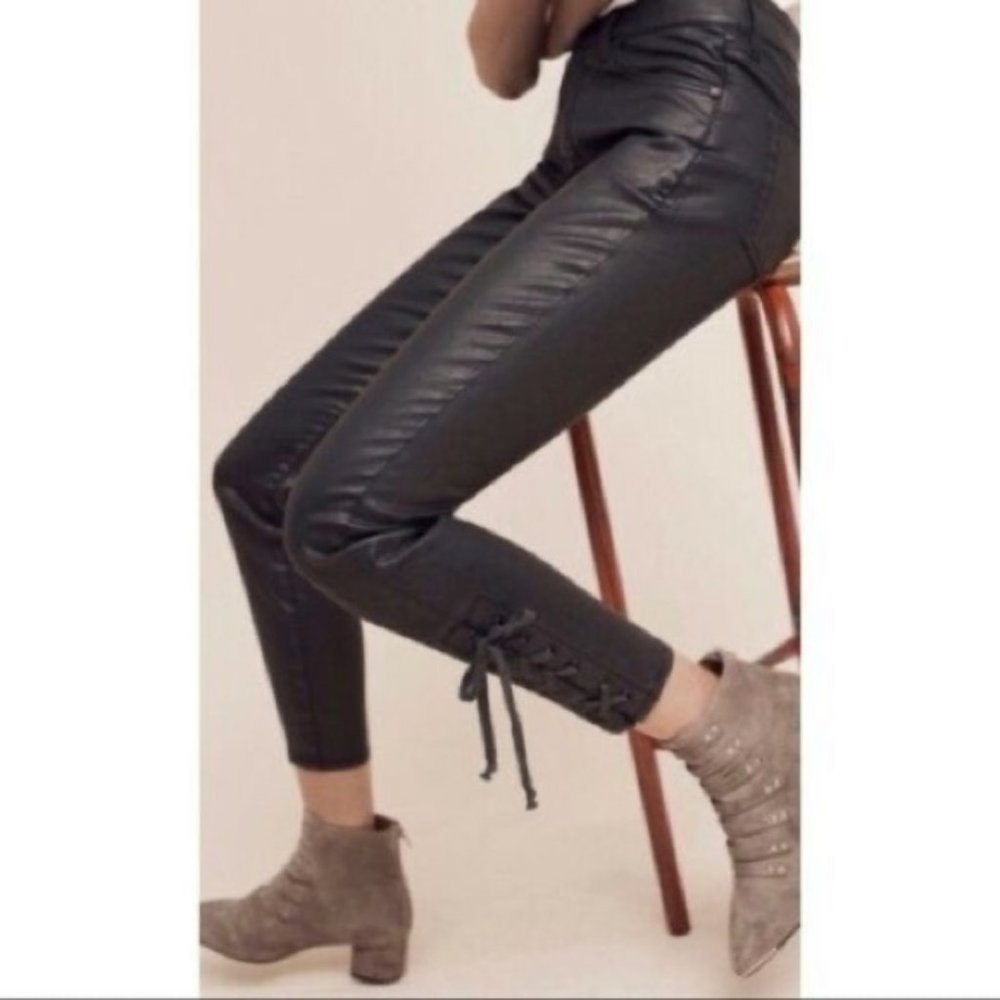 Pilcro and the Letterpress Black Coated Lace Up Jeans